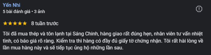 review từ khách hàng sau khi sử dụng sản phẩm của Tôn Thép Sáng Chinh