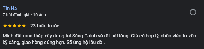 đánh giá của khách hàng về Tôn Thép Sáng Chinh